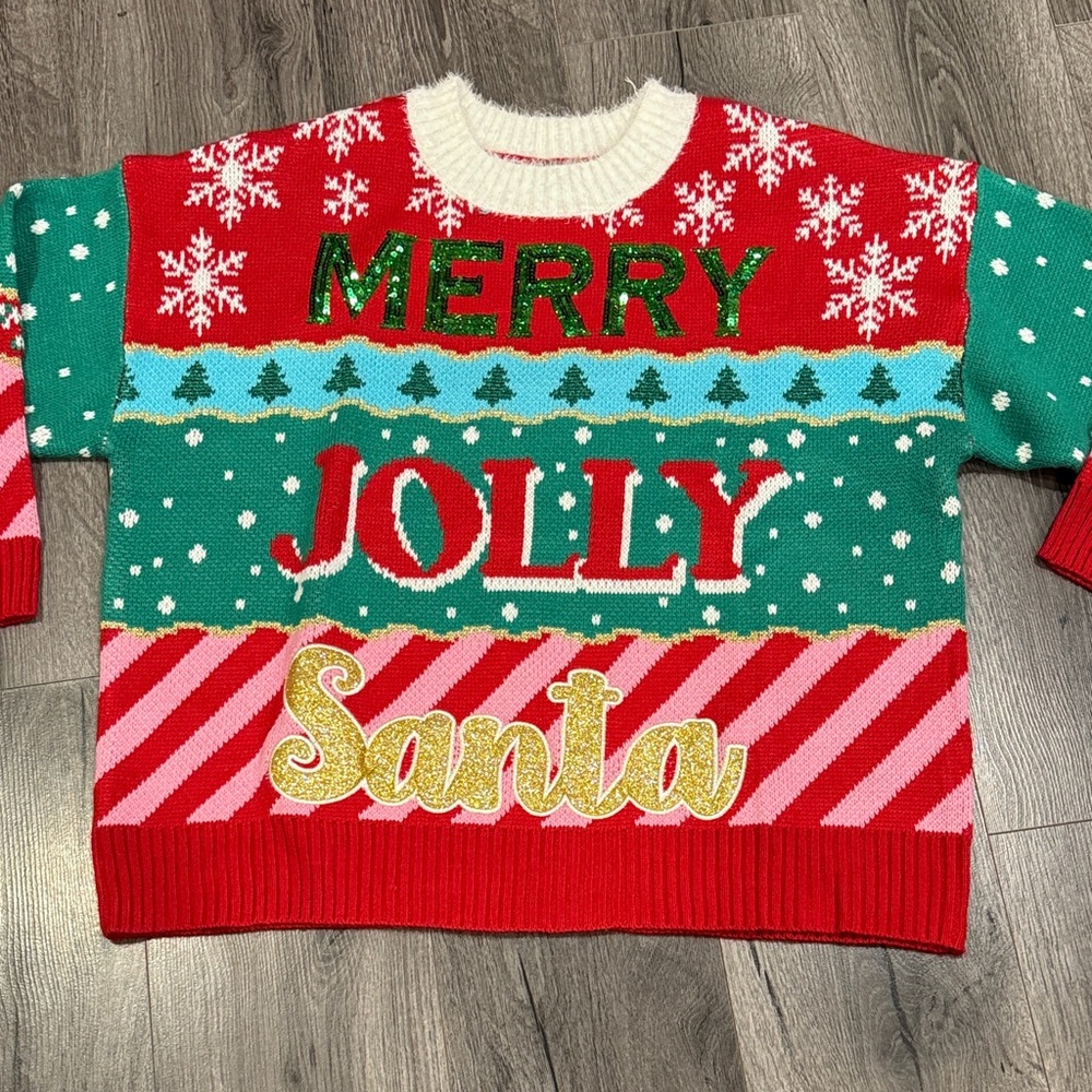 Holiday Christmas Cheer Sweater - Red, Green, White Ugly Christmas Sweater